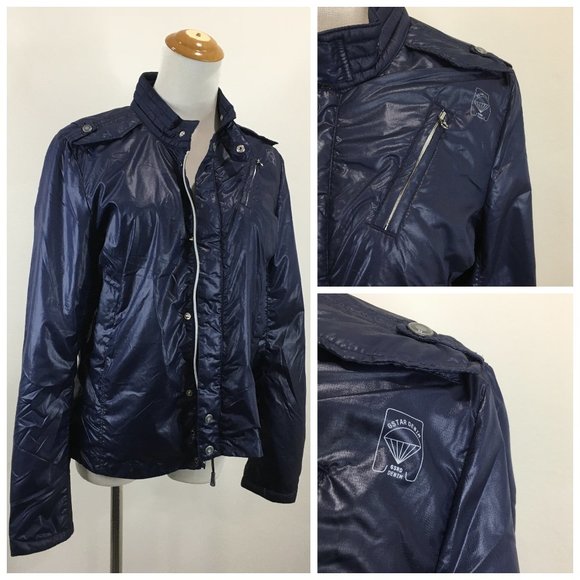 G STAR RAW Blue Logo Detail Zip Pocket Lightweight Jacket - Picture 1 of 16